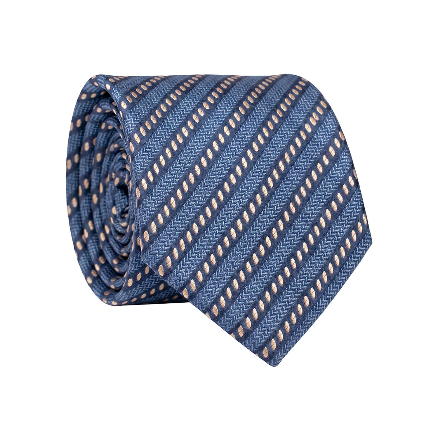 Cravatta Regimental di Seta Blu Celeste Fantasia Grigio Argento Beige 1681 Graffeo Cravatte Made in Italy Rotolo