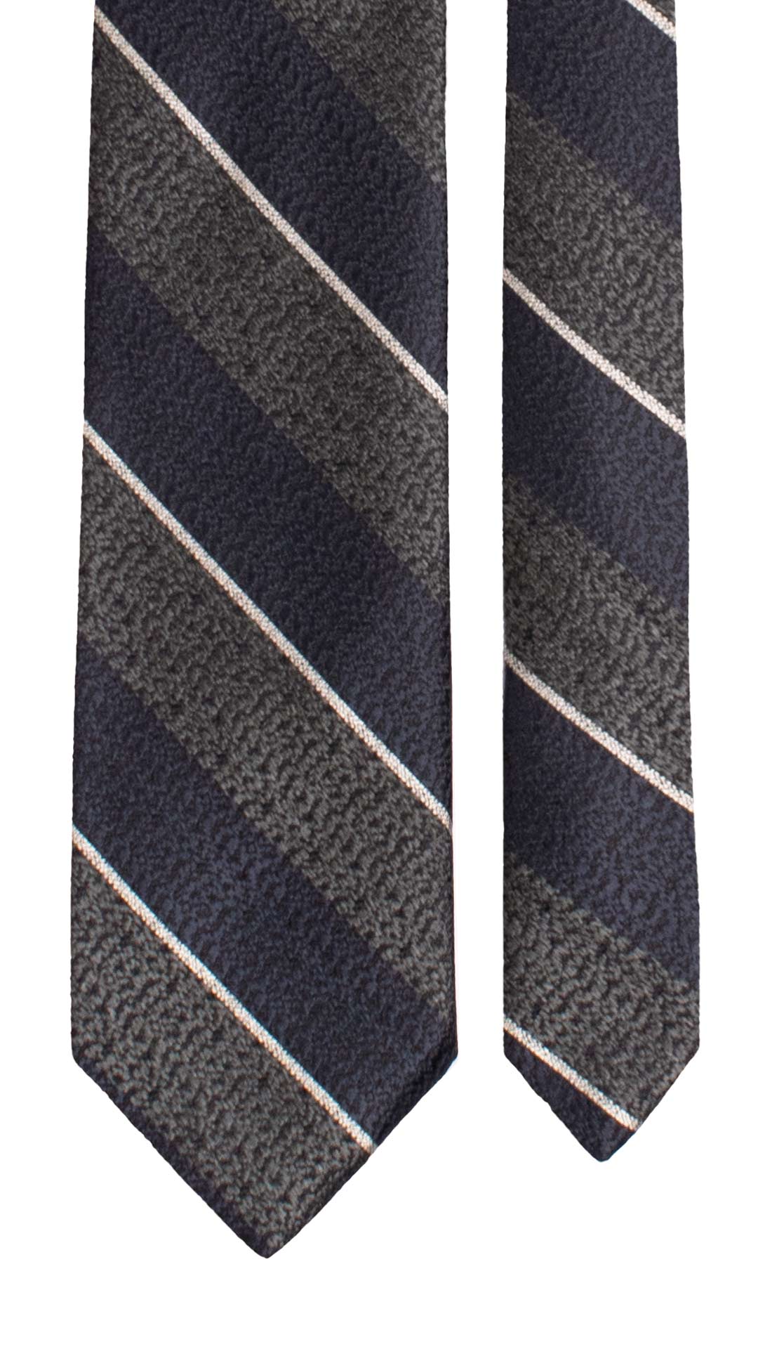 Cravatta Regimental di Seta Blu Grigio Antracite con Righe Bianche AN7728 Made in Italy Graffeo Cravatte Pala