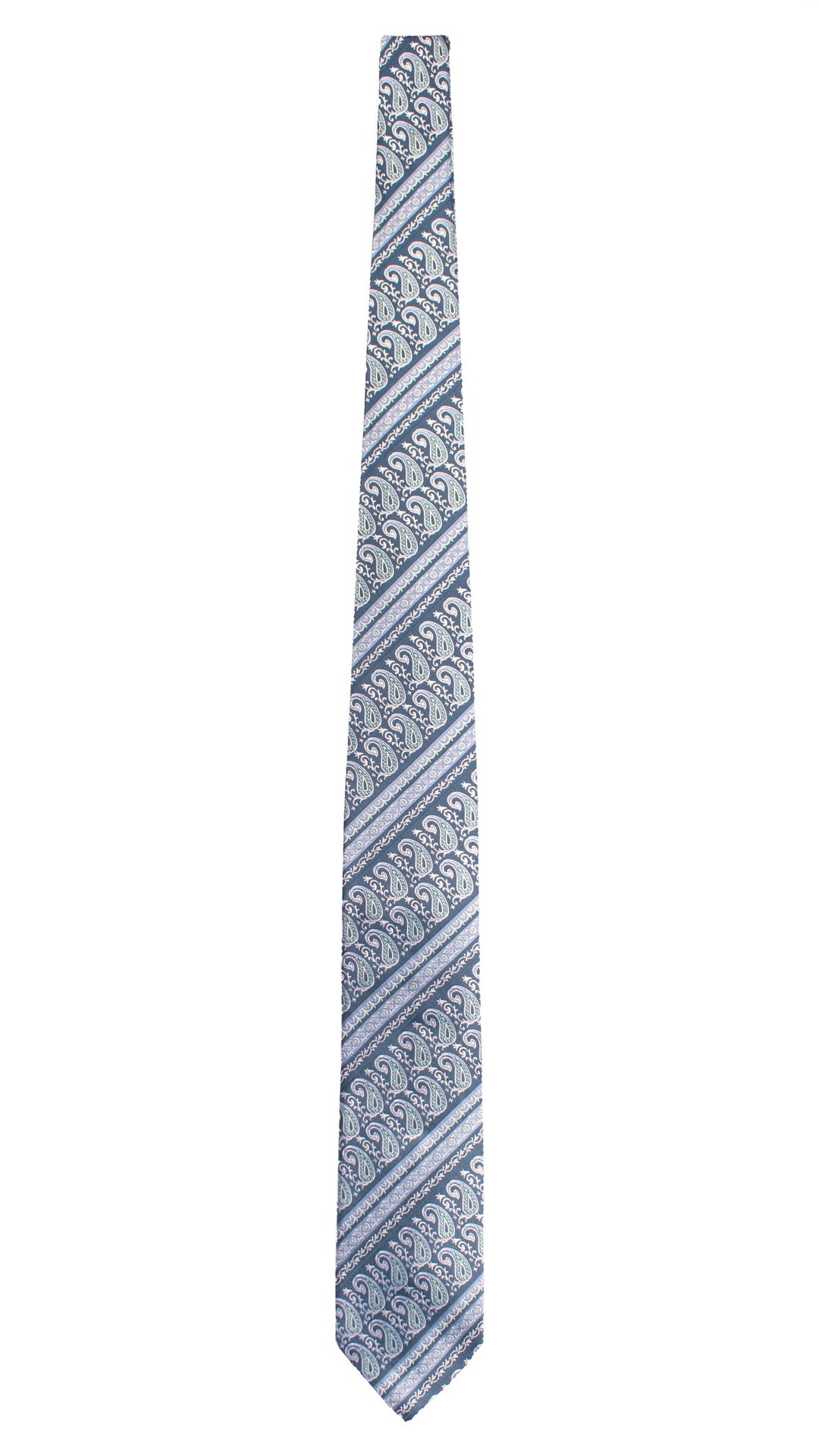 Cravatta Regimental di Seta Blu Navy Paisley Celeste Verde Bianco 1632 Graffeo Cravatte Made in Italy Intera