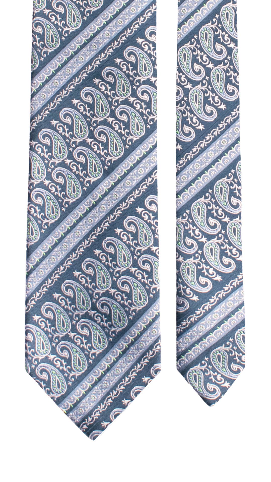 Cravatta Regimental di Seta Blu Navy Paisley Celeste Verde Bianco 1632 Graffeo Cravatte Made in Italy Pala