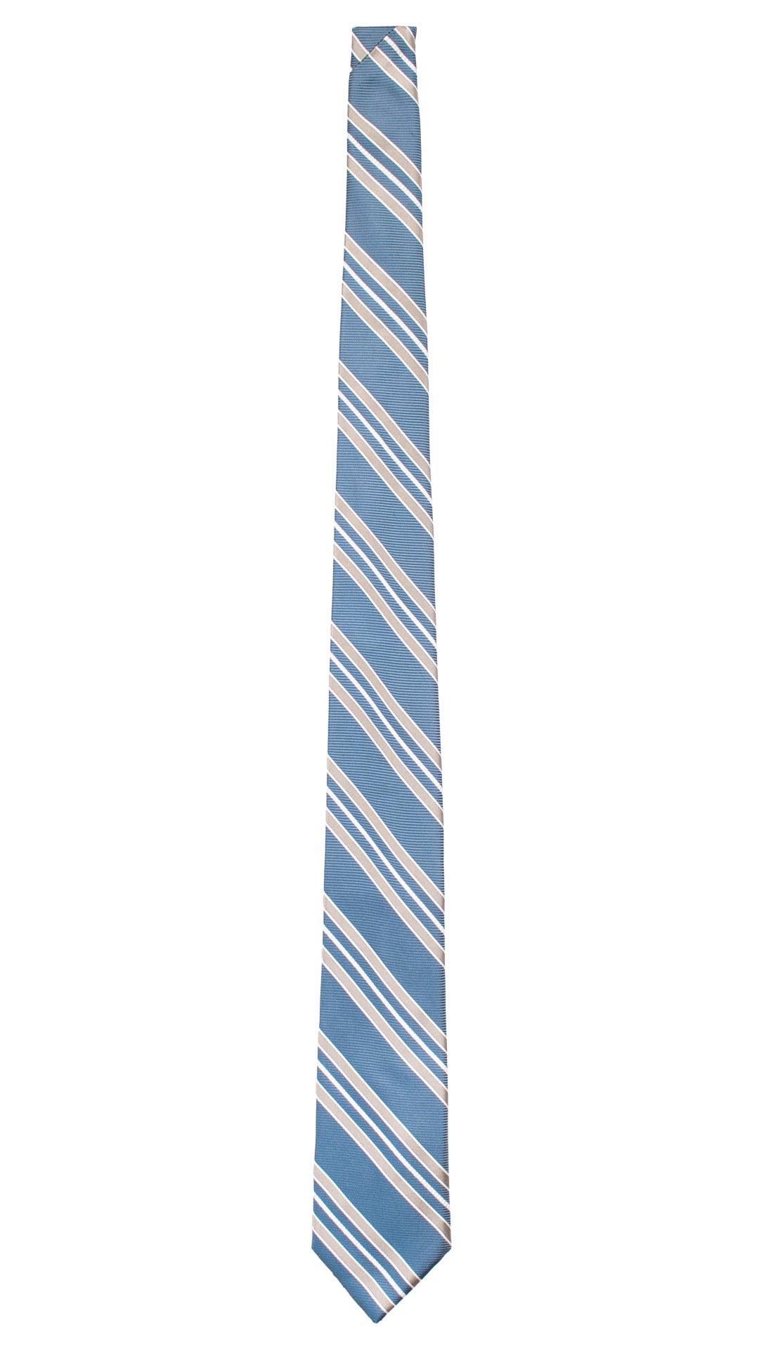 Cravatta Regimental di Seta Blu Petrolio con Righe Grigio Argento Bianco 7446 Made in Italy Graffeo Cravatte Intera