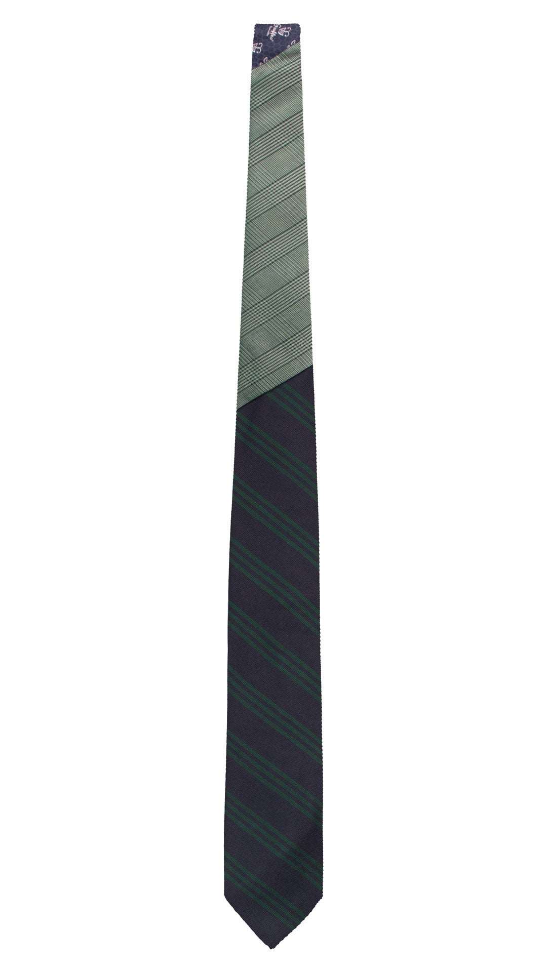 Cravatta Regimental di Seta Blu Verde Nodo in Contrasto Principe di Galles Verde Blu N3317 Graffeo Cravatte Made in Italy Intera