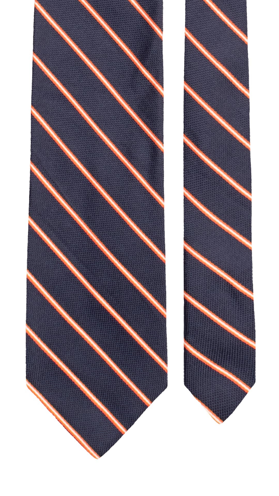 Cravatta Regimental di Seta Blu con Righe Arancioni Bianche 7639 Made in Italy Graffeo Cravatte Pala