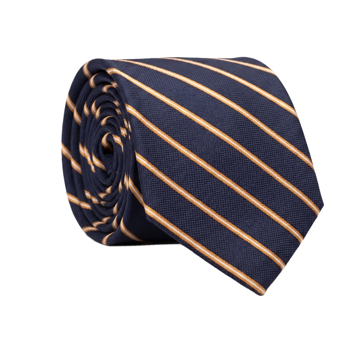 Cravatta Regimental di Seta Blu con Righe Arancioni Bianche 7639 Made in Italy Graffeo Cravatte Rotolo