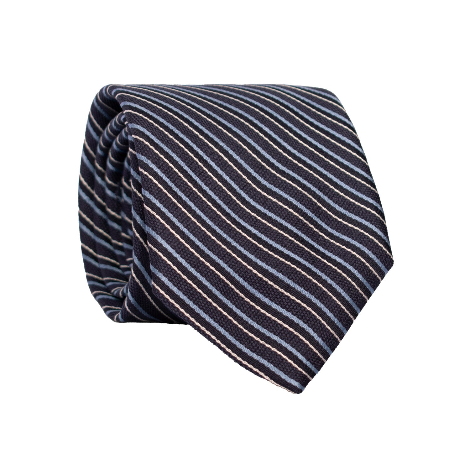 Cravatta-Regimental-di-Seta-Blu-con-Righe-Celesti-Bianche- 7142 Graffeo Cravatte Made in Italy Rotolo