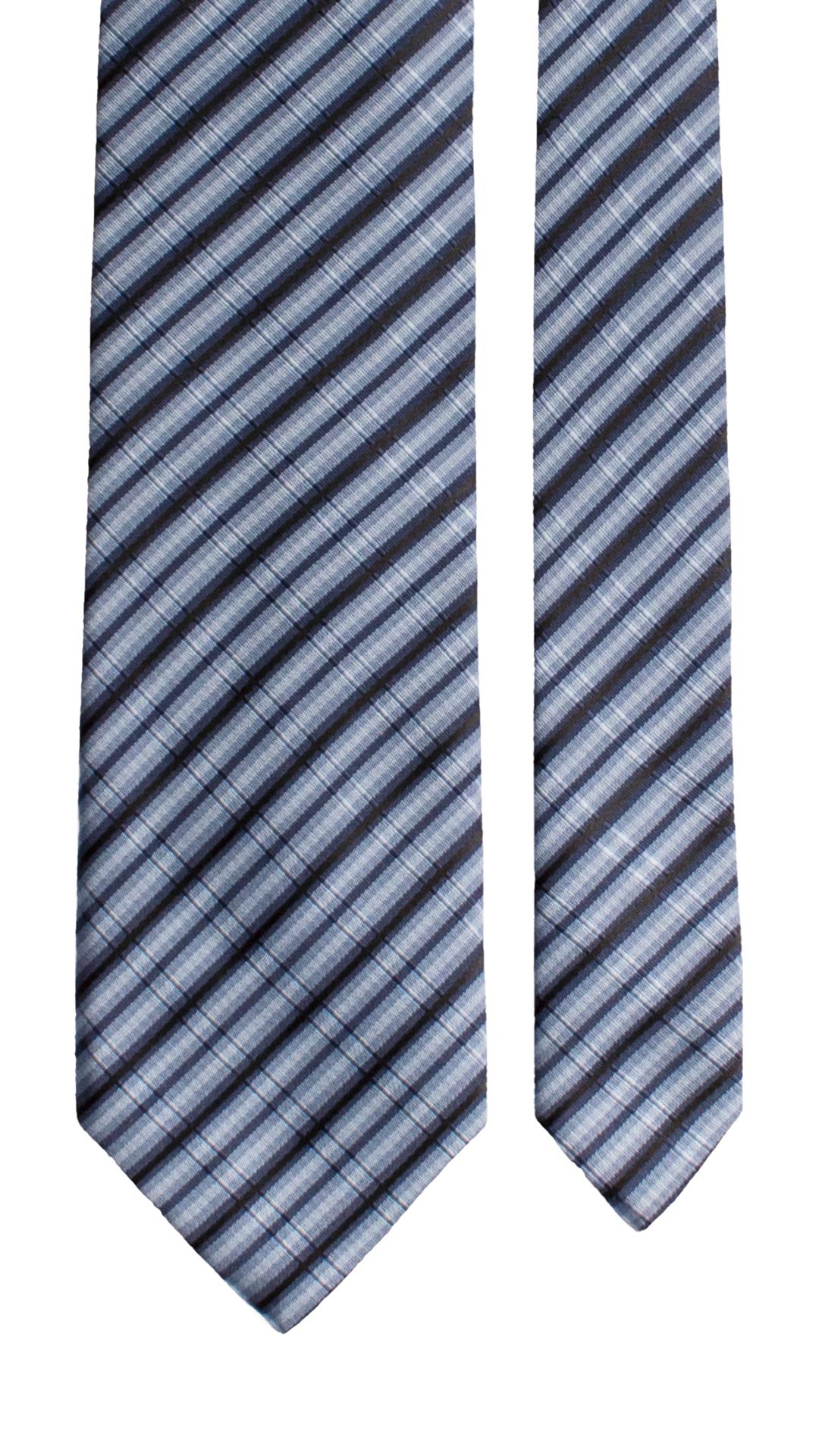 Cravatta Regimental di Seta Blu con Righe Celesti Effetto Goffrato 1678 Graffeo Cravatte Made in Italy Pala