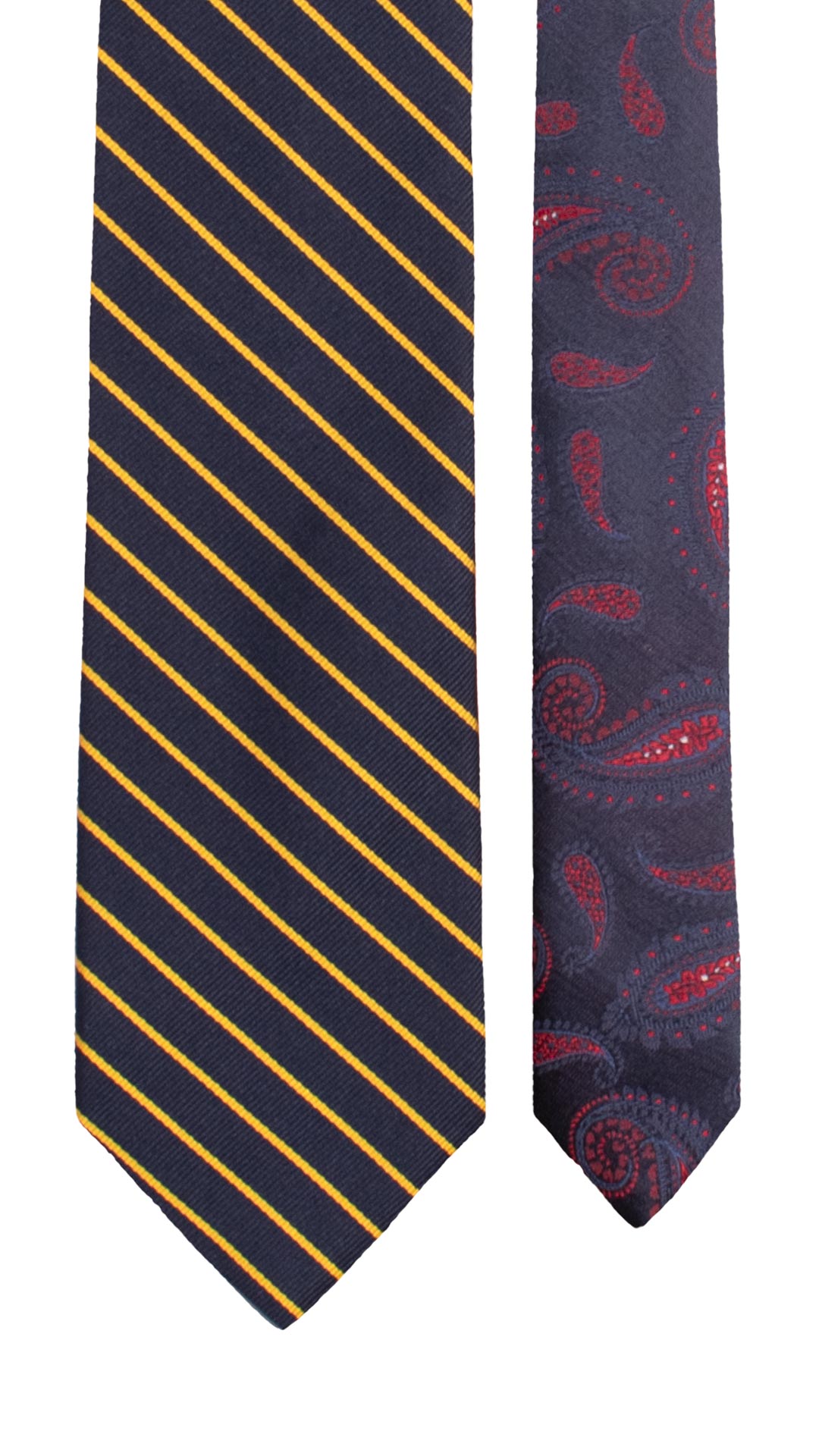 Cravatta Regimental di Seta Blu con Righe Gialle Nodo in Contrasto Giallo Fantasia Azzurro Bluette Celeste N3284 Made in Italy Graffeo Cravatte Pala