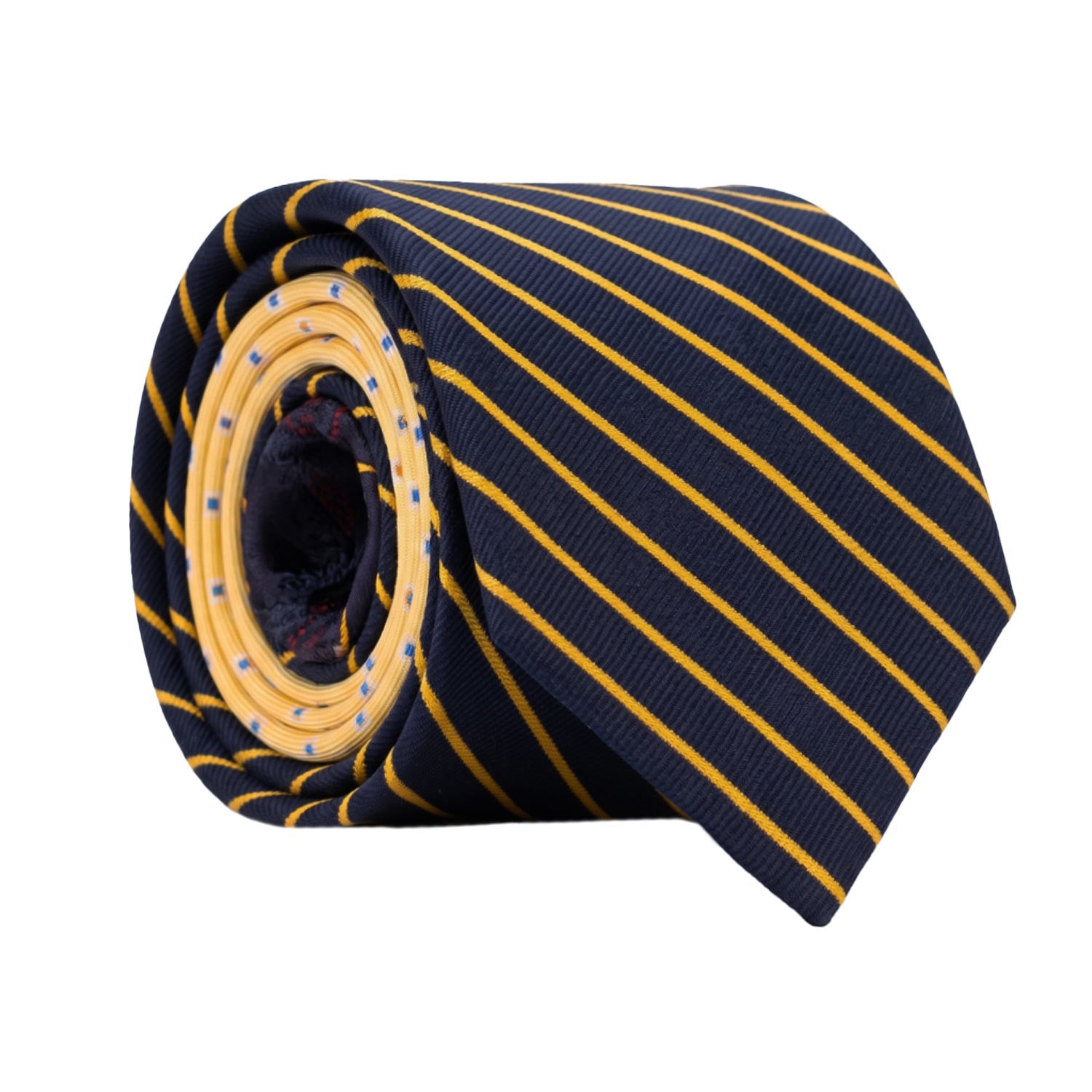 Cravatta Regimental di Seta Blu con Righe Gialle Nodo in Contrasto Giallo Fantasia Azzurro Bluette Celeste N3284 Made in Italy Graffeo Cravatte Rotolo