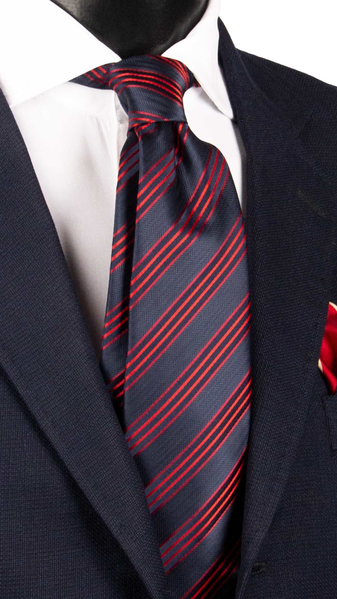 Cravatta Regimental di Seta Blu con Righe Rosse 1949 Graffeo Cravatte Made in Italy