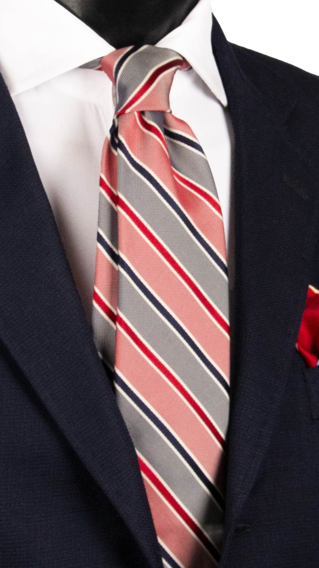 Cravatta Regimental di Seta Blu con Righe Rosse Bianche 7511 Made in Italy Graffeo Cravatte