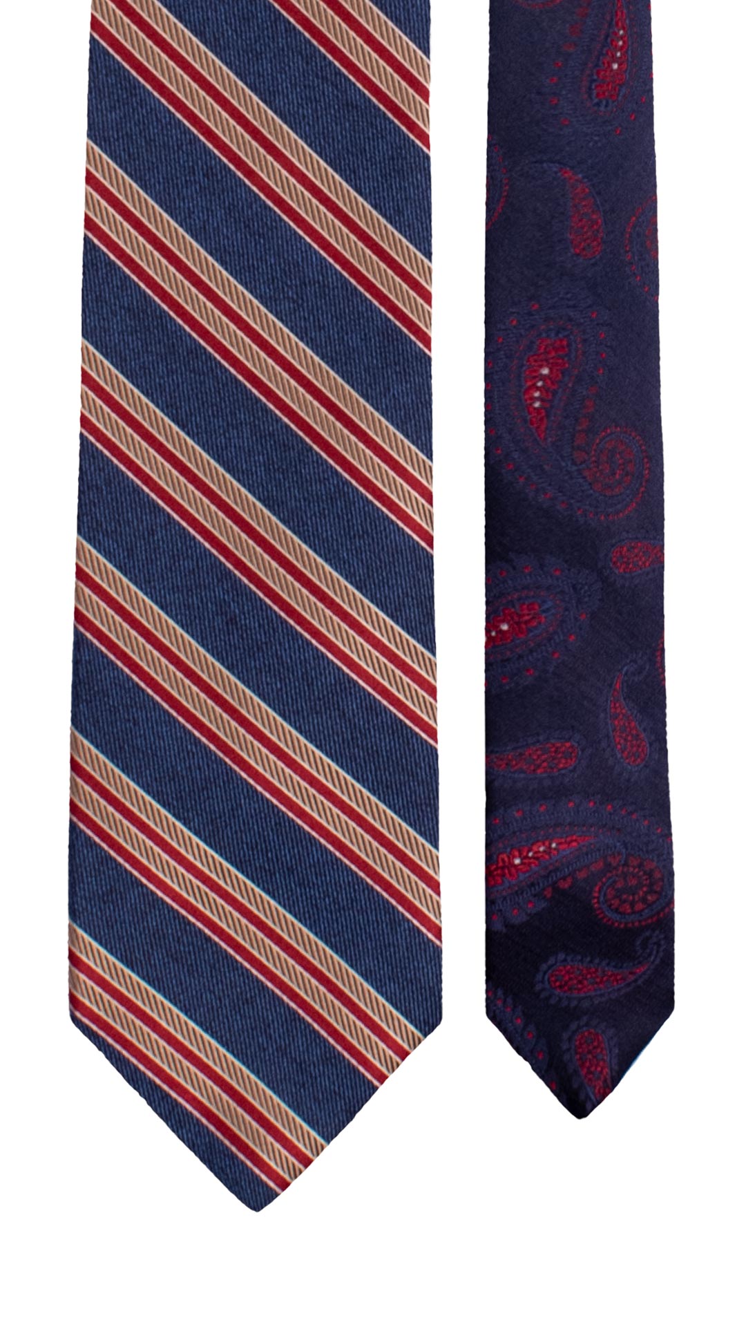 Cravatta Regimental di Seta Blu con Righe Rosse Bianche Color Corda Nodo in Contrasto Bordeaux Fantasia Tono su Tono Beige Avio N3337 Graffeo Cravatte Made in Italy Pala