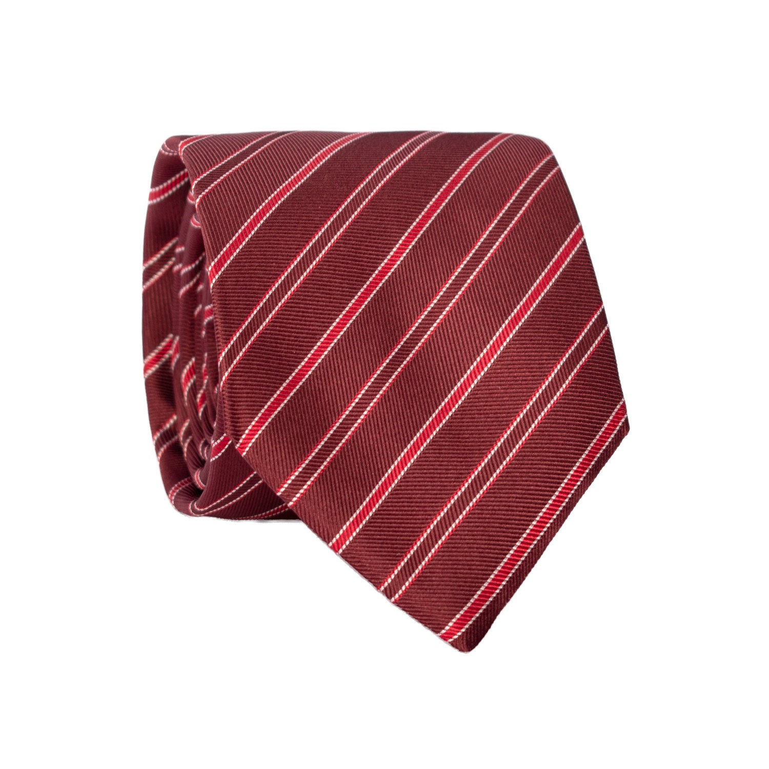 Cravatta Regimental di Seta Bordeaux con Righe Rosse Bianche 7346 Graffeo Cravatte Made in Italy Rotolo