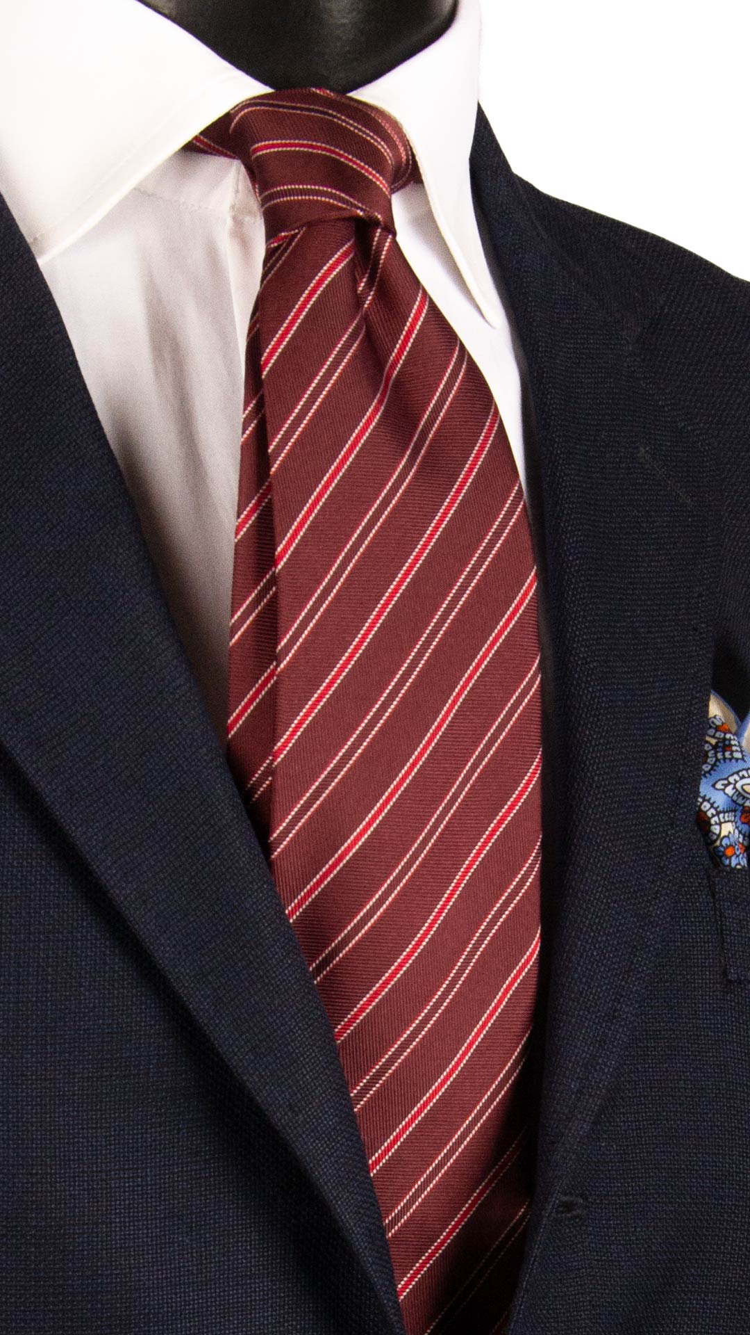 Cravatta Regimental di Seta Bordeaux con Righe Rosse Bianche 7346 Graffeo Cravatte Made in Italy