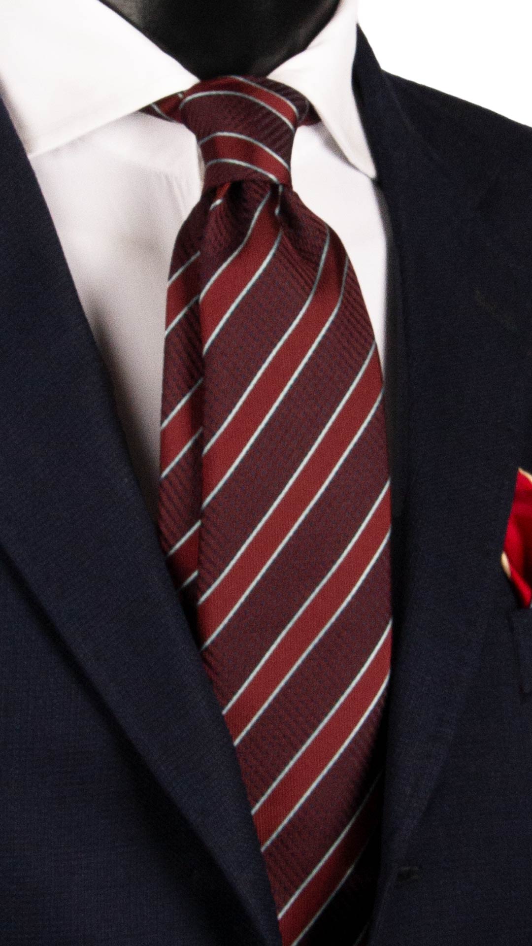 Cravatta Regimental di Seta Borgogna Blu con Righe Rosso Bordeaux Grigie 7756 Made in Italy Graffeo Cravatte