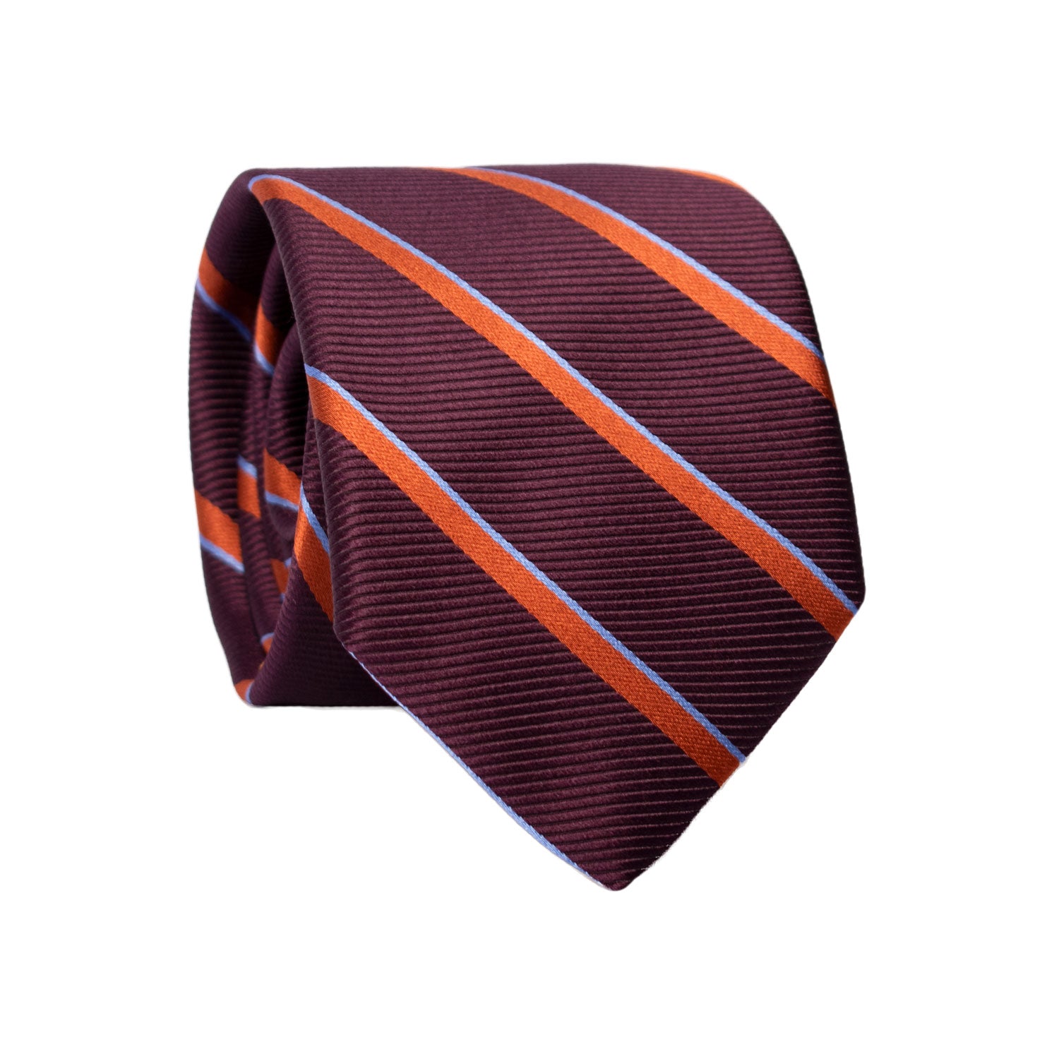 Cravatta Regimental di Seta Borgogna con Righe Arancione Celeste 7251 Graffeo Cravatte Made in Italy Rotolo