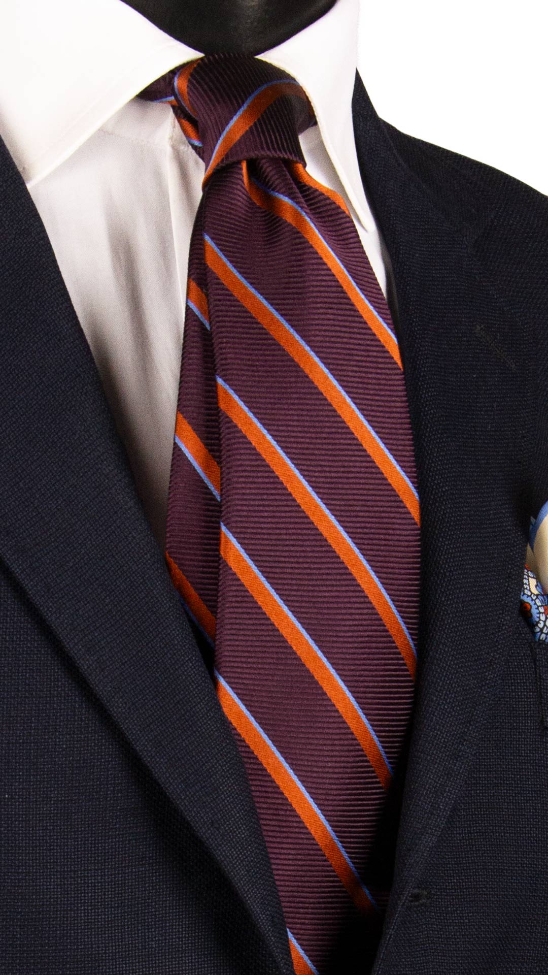 Cravatta Regimental di Seta Borgogna con Righe Arancione Celeste 7251 Graffeo Cravatte Made in Italy
