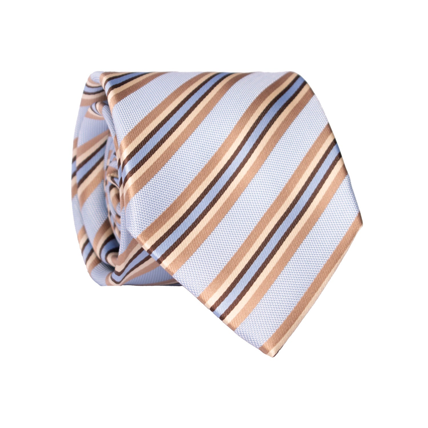 Cravatta Regimental di Seta Celeste Beige Marrone Made in Italy Graffeo Cravatte Rotolo