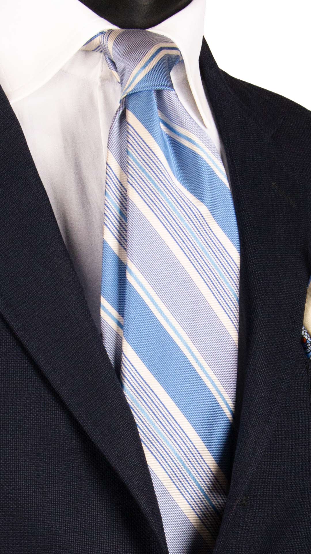 Cravatta Regimental di Seta Celeste Bianco 7214 Graffeo Cravatte Made in Italy