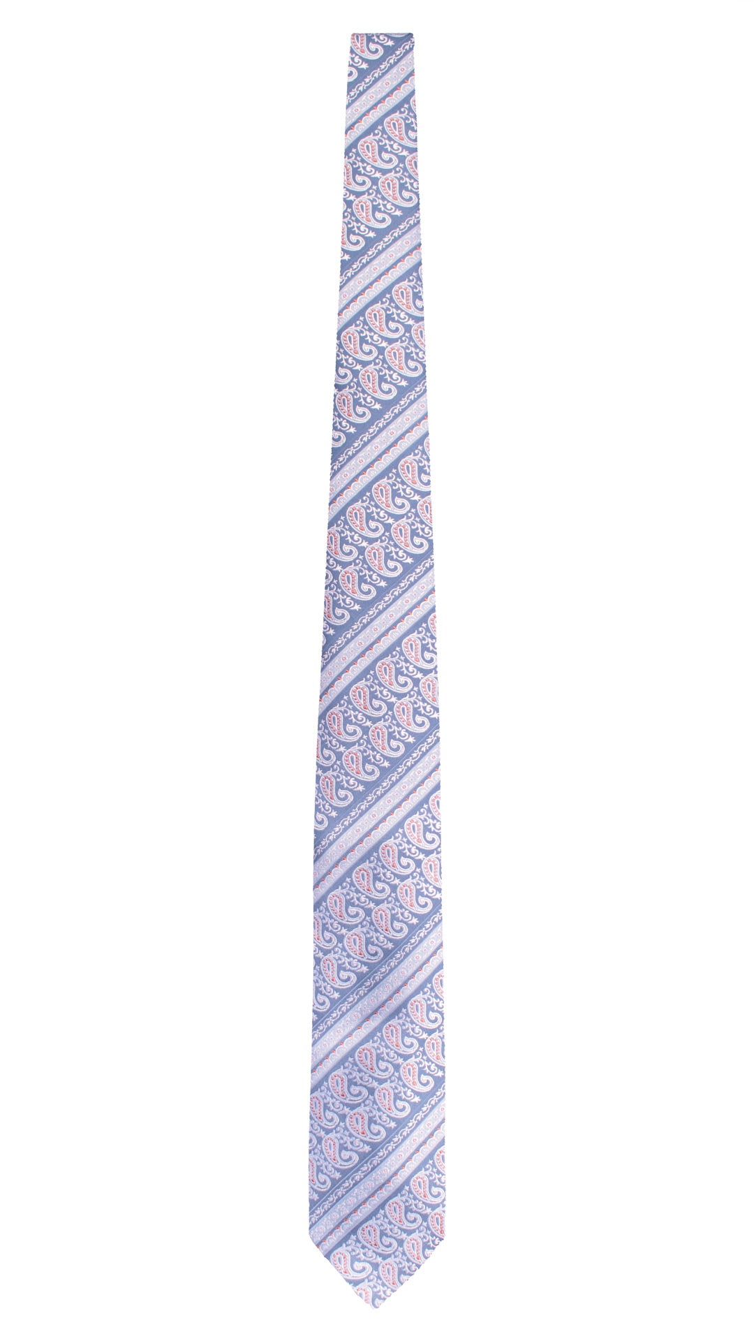 Cravatta Regimental di Seta Celeste Paisley Azzurro Arancione Bianco 1631 Graffeo Cravatte Made in Italy Intera