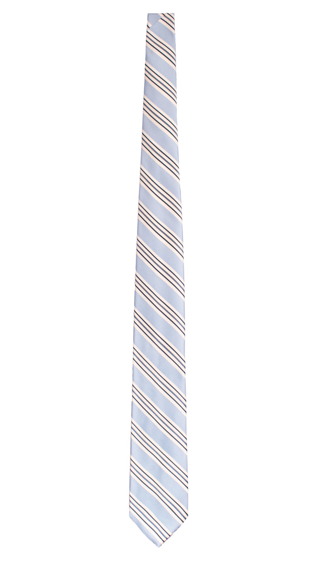 Cravatta Regimental di Seta Celeste con Righe Bianche Blu Notte Beige 7624 Made in Italy Graffeo Cravatte Intera