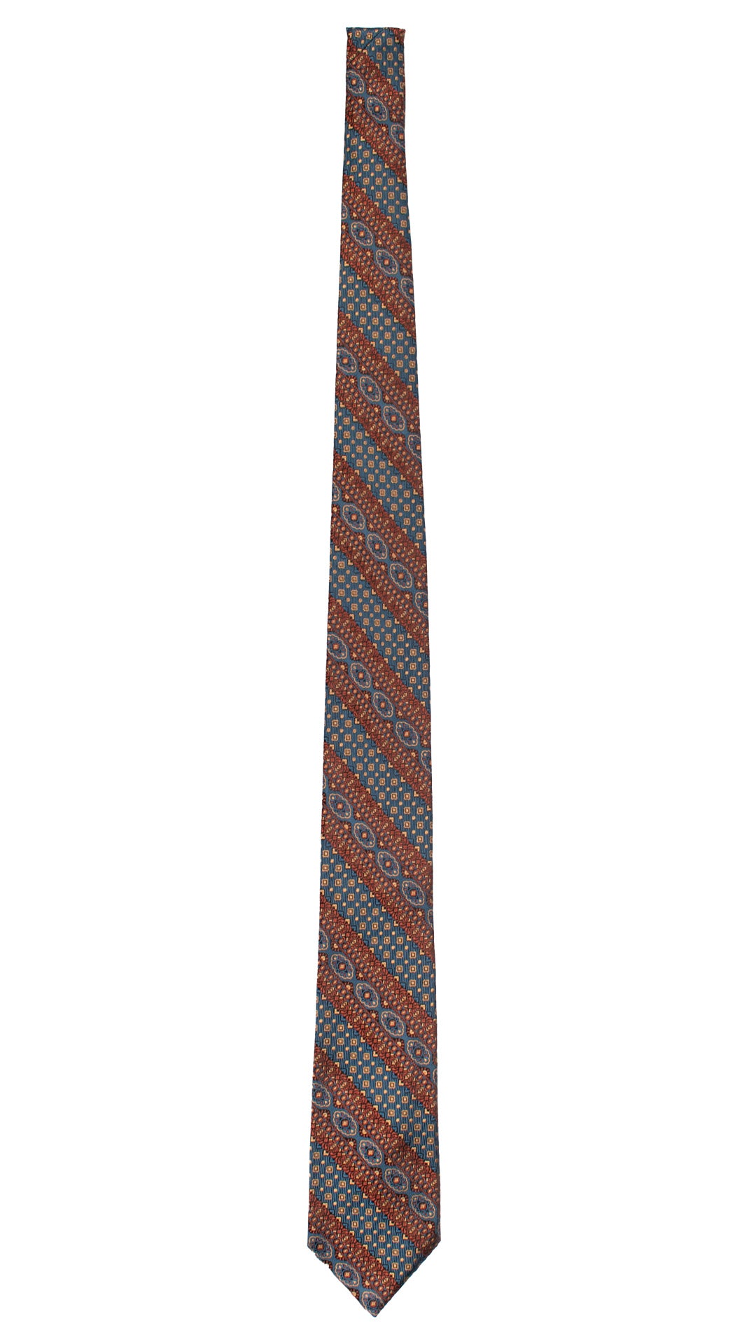 Cravatta Regimental di Seta Color Bronzo Blu Petrolio Fantasia Multicolor AN7412 Made in Italy Graffeo Cravatte Intera