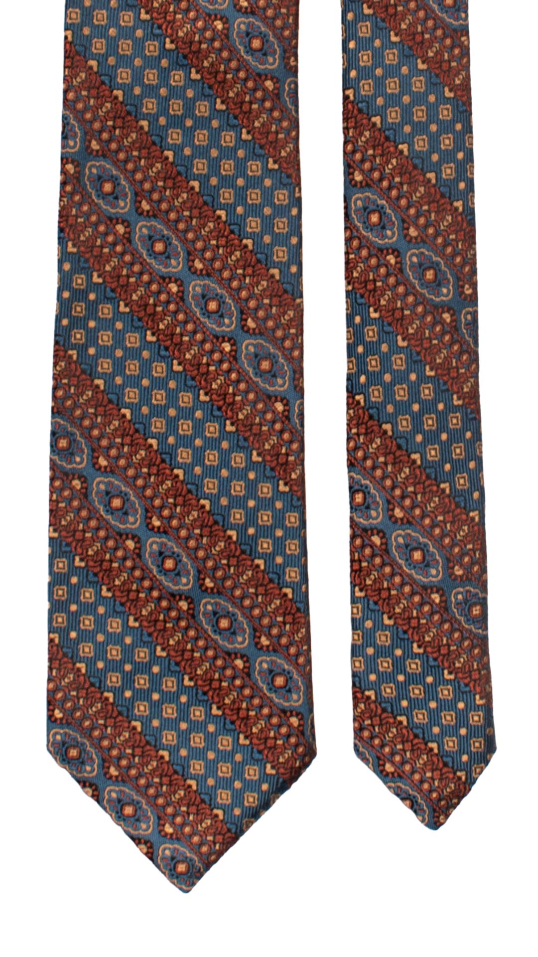 Cravatta Regimental di Seta Color Bronzo Blu Petrolio Fantasia Multicolor AN7412 Made in Italy Graffeo Cravatte Pala