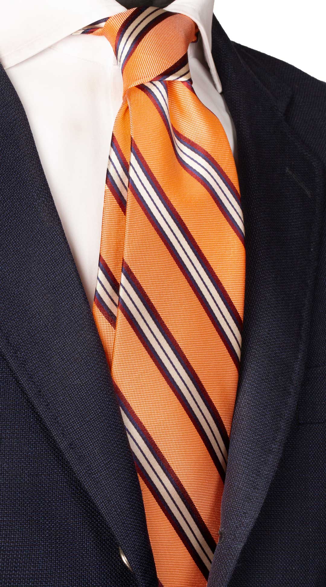 Cravatta Regimental di Seta Color Salmone Righe Bordeaux Blu Navy Bianco Made in Italy Graffeo Cravatte