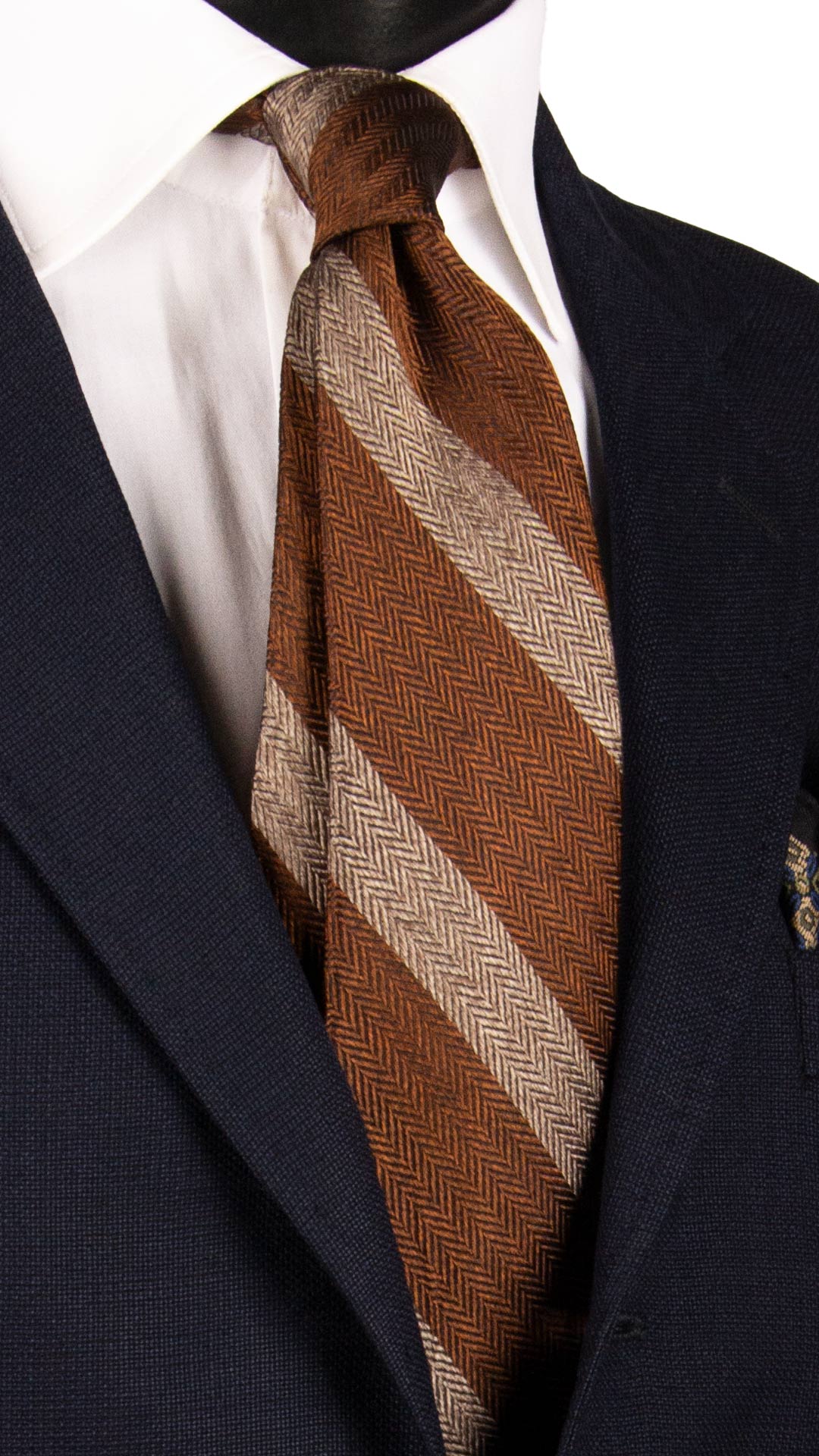 Cravatta-Regimental-di-Seta-Fantasia-Lisca-di-Pesce-Marrone-Beige-7120