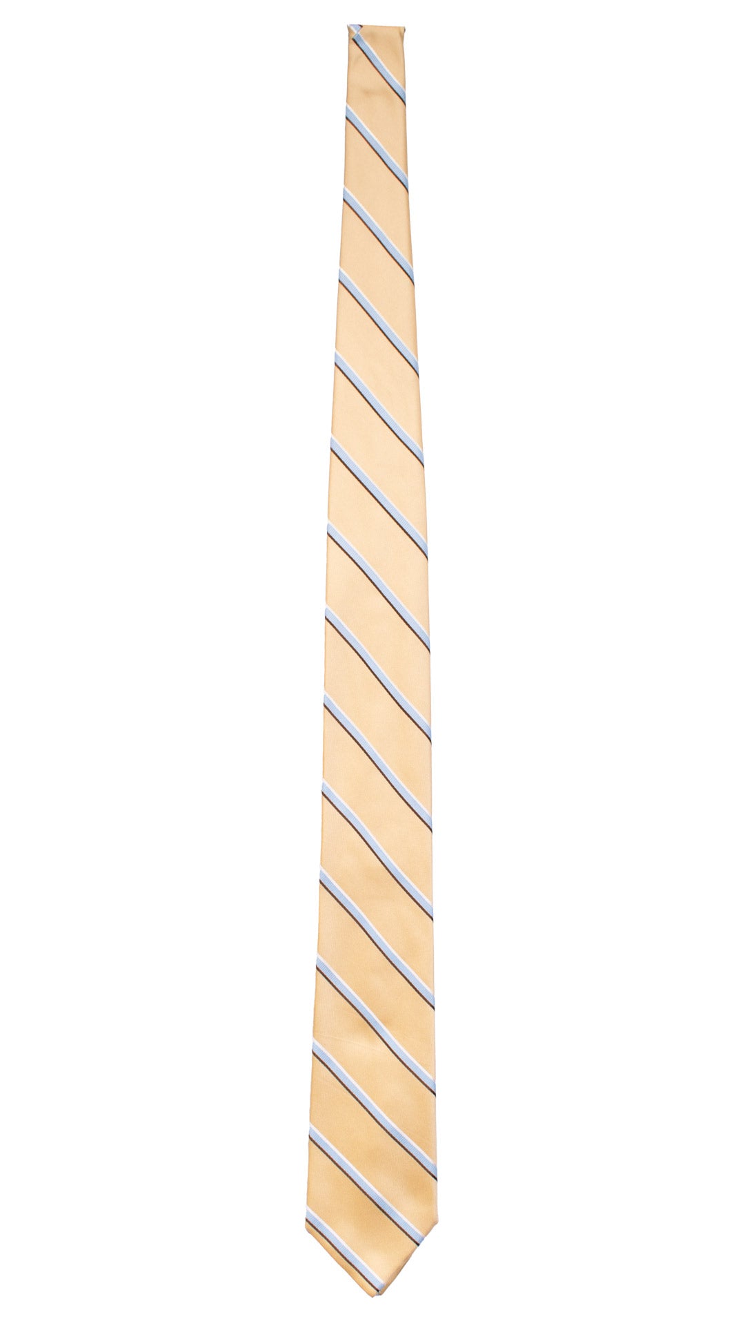 Cravatta Regimental di Seta Giallo Crema con Righe Celeste Marrone Bianco 7461 Made in Italy Graffeo Cravatte Intera