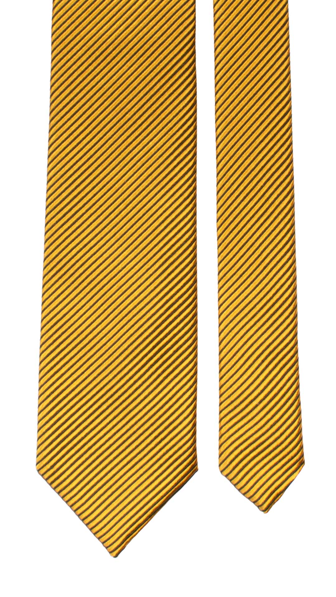 Cravatta Regimental di Seta Giallo Oro con Righe Grigio Scuro 7146 Graffeo Cravatte Made in Italy Pala