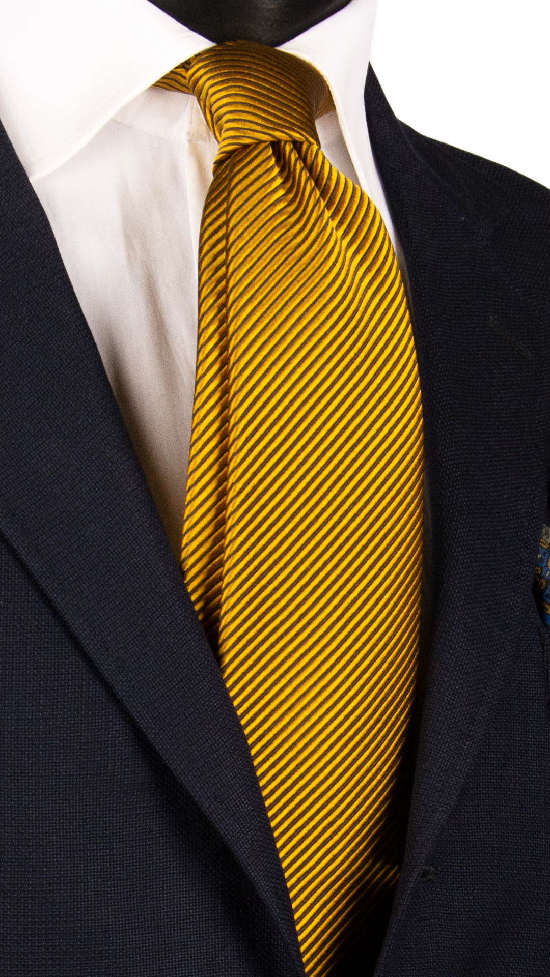 Cravatta Regimental di Seta Giallo Oro con Righe Grigio Scuro 7146 Graffeo Cravatte Made in Italy