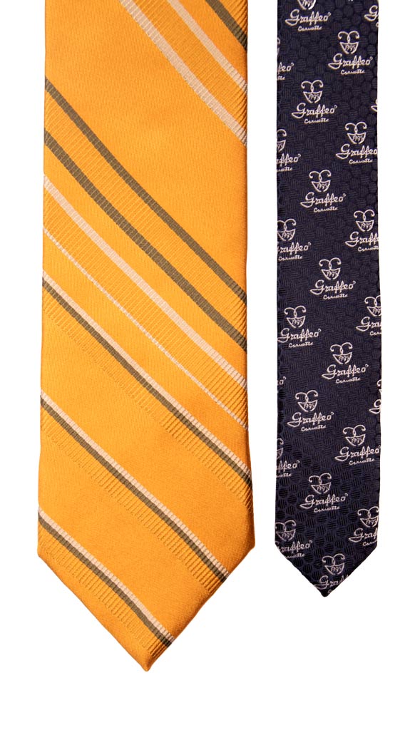 Cravatta Regimental di Seta Giallo Oro con Righe Verde Oliva Tortora Made in Italy Graffeo Cravatte Pala