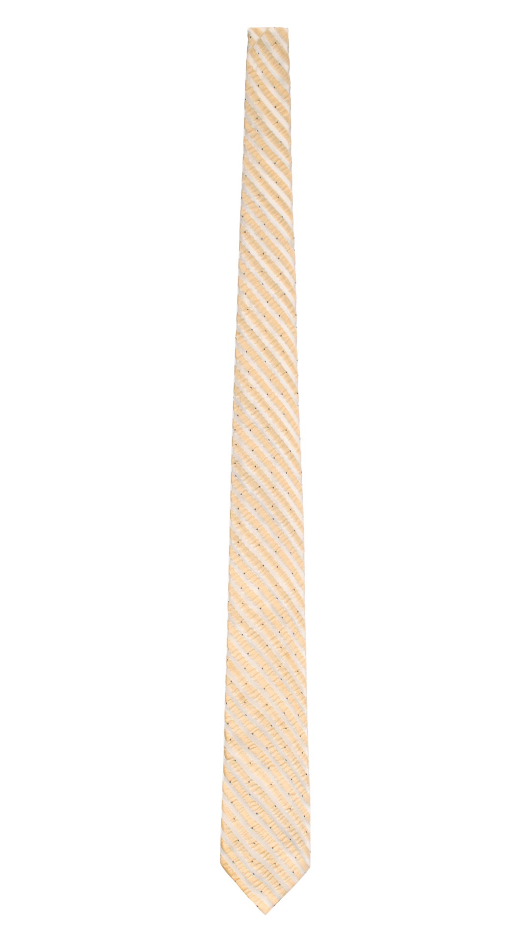 Cravatta Regimental di Seta Goffrata Giallo Crema Bianca a Pois Blu 7338 Graffeo Cravatte Made in Italy Intera