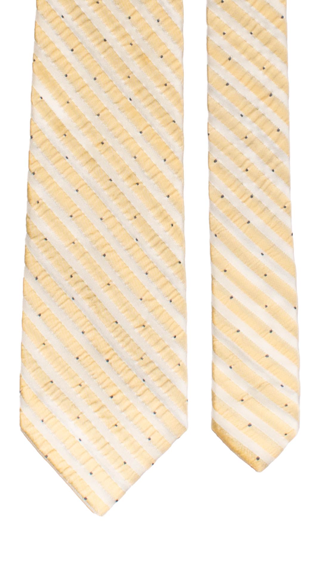 Cravatta Regimental di Seta Goffrata Giallo Crema Bianca a Pois Blu 7338 Graffeo Cravatte Made in Italy Pala