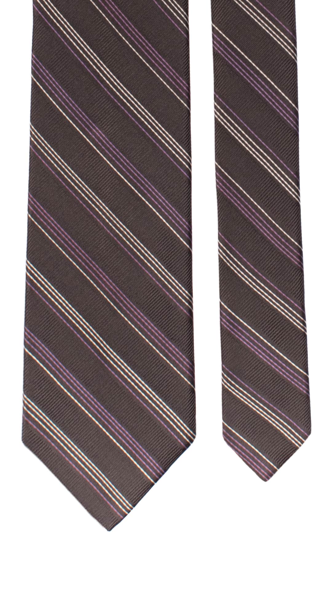 Cravatta Regimental di Seta Grigia Antracite con Righe Viola Bianche 7337 Pala