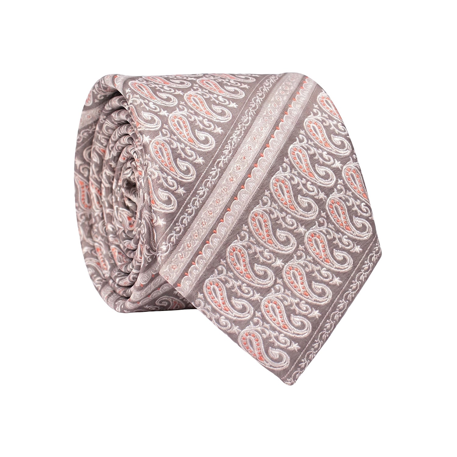 Cravatta Regimental di Seta Grigia Paisley Grigio Argento Rosso Bianco 1633 Graffeo Cravatte Made in Italy Rotolo