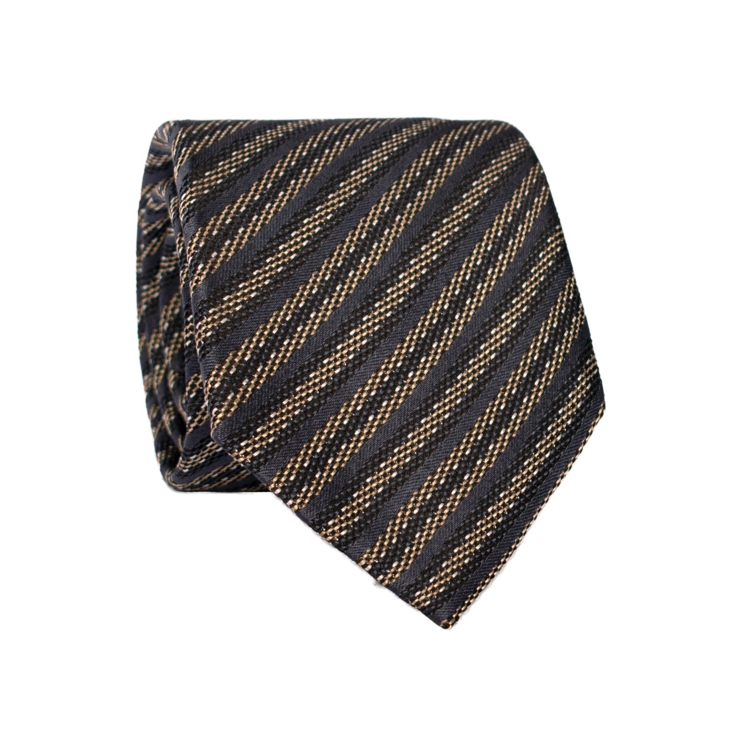 Cravatta Regimental di Seta Grigia Scura con Righe Beige Blu Bianche 7323 Graffeo Cravatte Made in Italy Rotolo