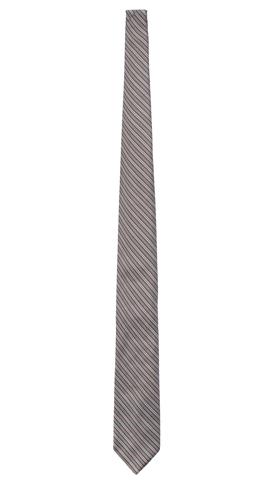 Cravatta Regimental di Seta Grigio Antracite Grigio Argento 7401 Made in Italy Graffeo Cravatte Intera
