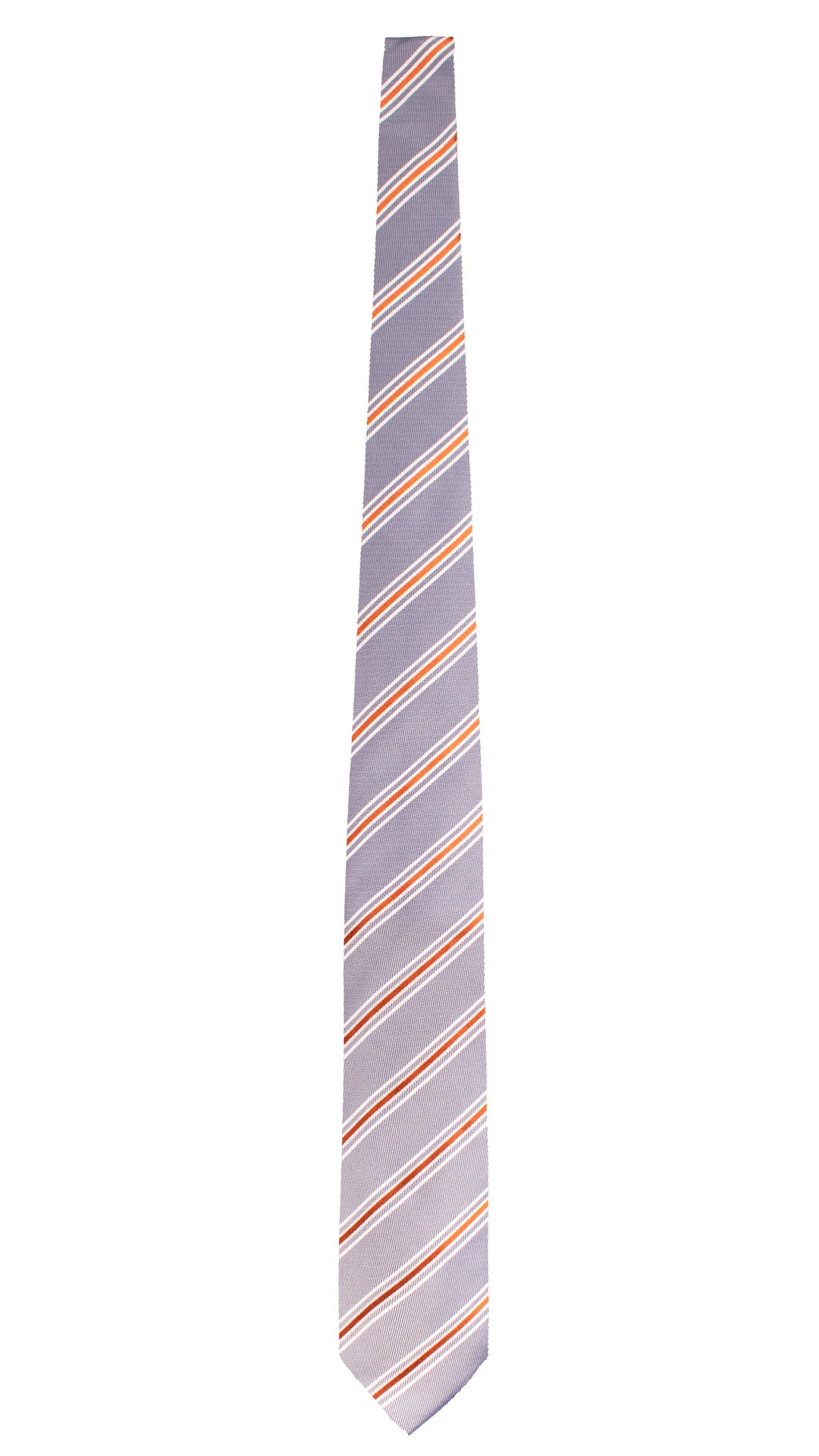 Cravatta Regimental di Seta Grigio Argento Blu con Righe Bianche Arancioni 1843 Graffeo Cravatte Made in Italy Intera