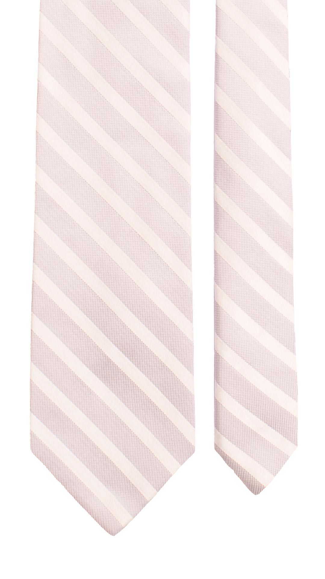 Cravatta Regimental di Seta Grigio Perla con Righe Bianco Perla Avorio CYAN7673 Made in Italy Graffeo Cravatte Pala