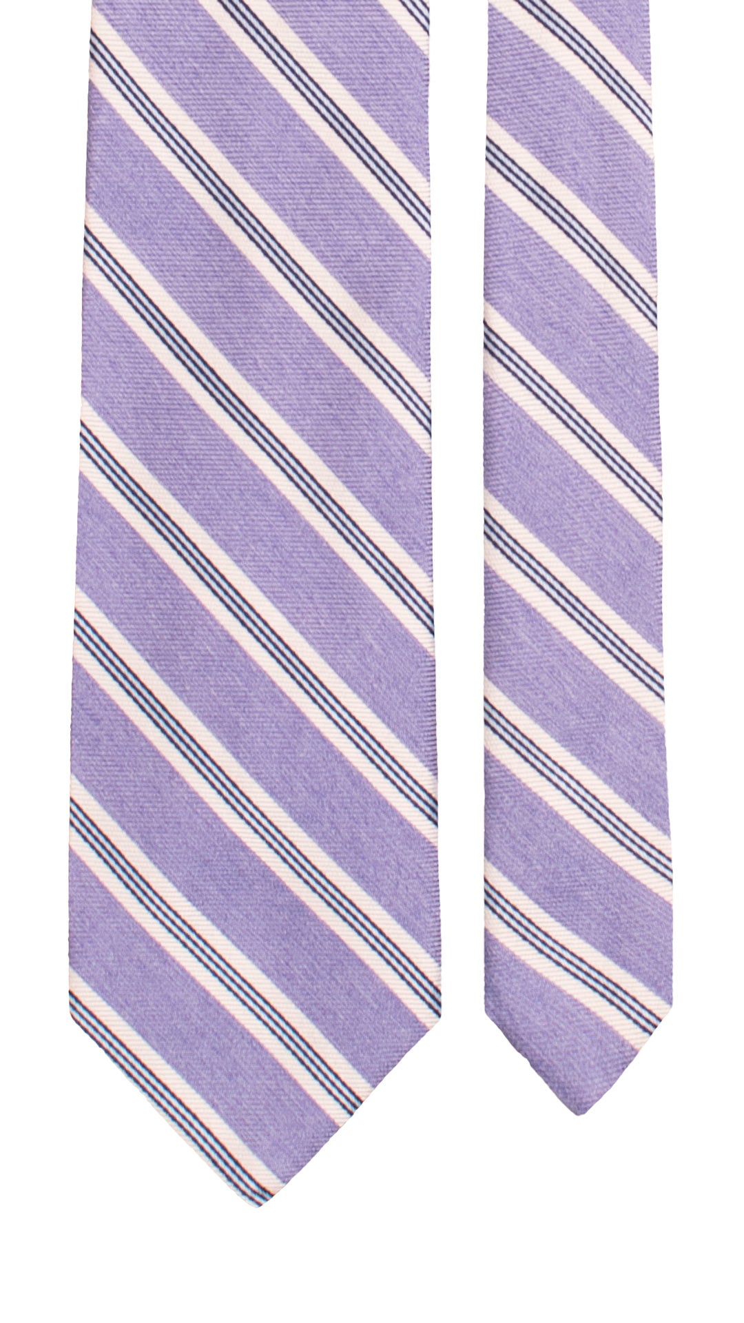 Cravatta Regimental di Seta Lavanda con Righe Celesti Bianche Blu 7574 Made in Italy Graffeo Cravatte Pala