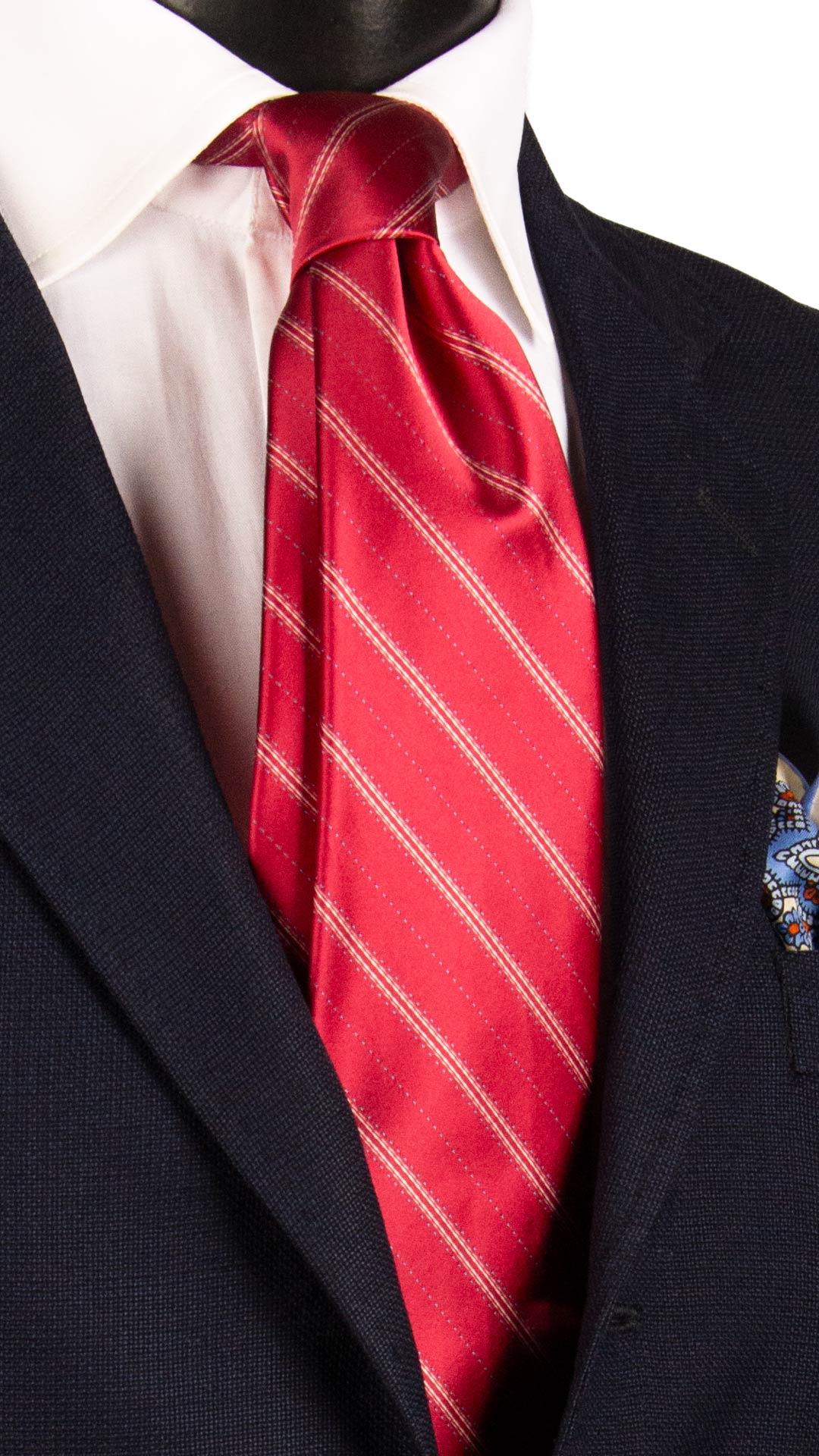 Cravatta Regimental di Seta Magenta con Righe Bianche Azzurre 7340 Graffeo Cravatte Made in Italy