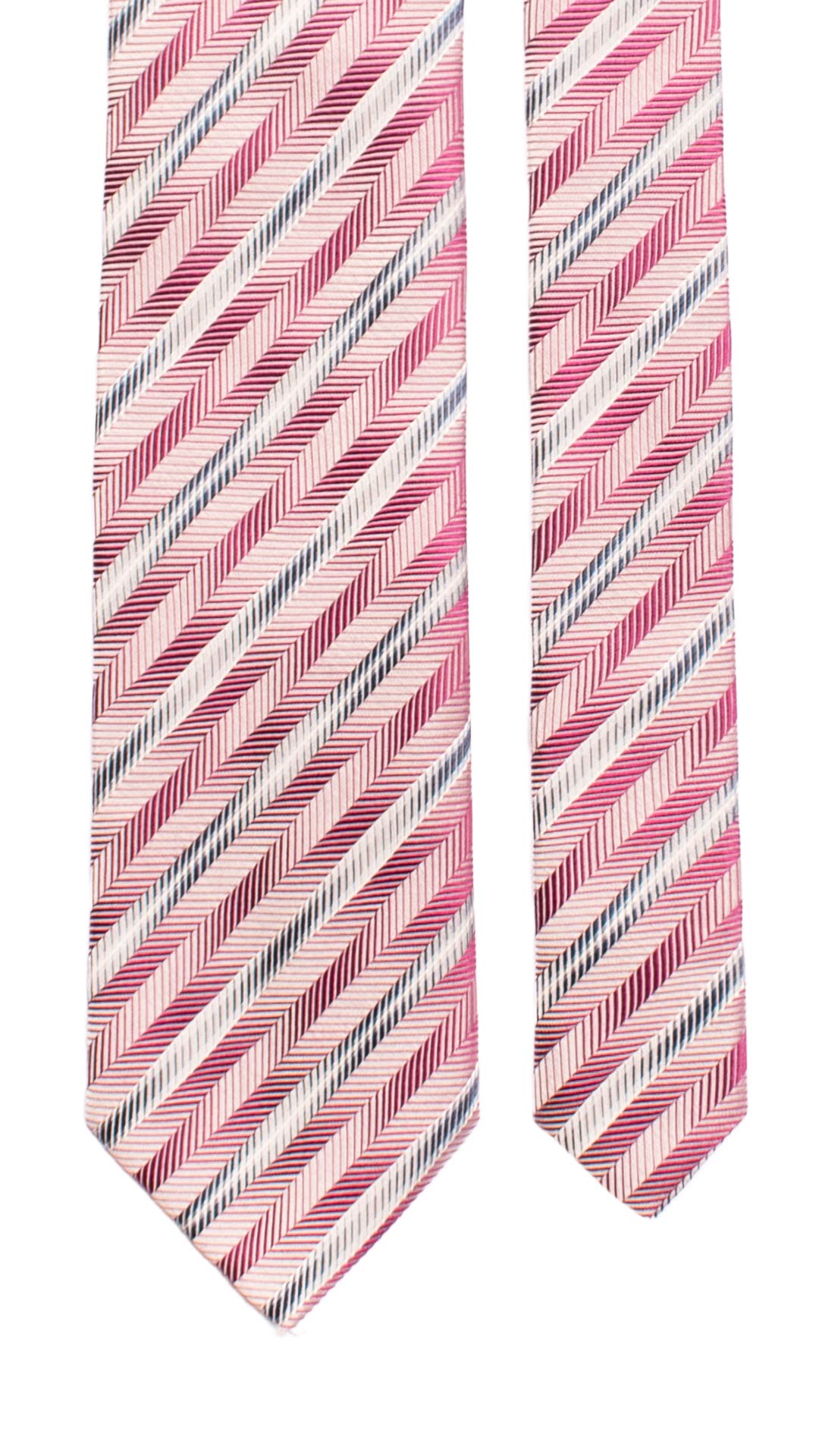 Cravatta Regimental di Seta Magenta con Righe Ottanio Grigio Argento 7322 Graffeo Cravatte Made in Italy Pala