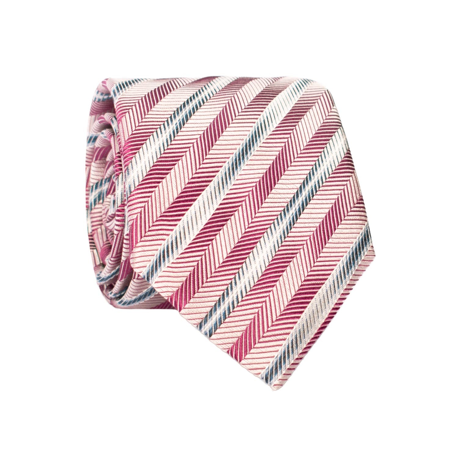 Cravatta Regimental di Seta Magenta con Righe Ottanio Grigio Argento 7322 Graffeo Cravatte Made in Italy Rotolo