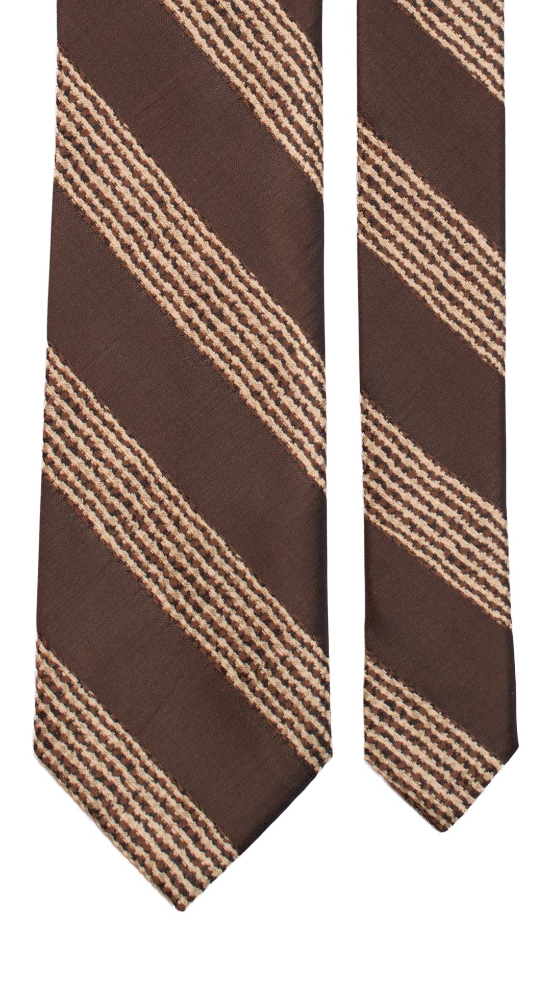 Cravatta Regimental di Seta Marrone Beige 7099 Made in Italy Graffeo Cravatte Pala