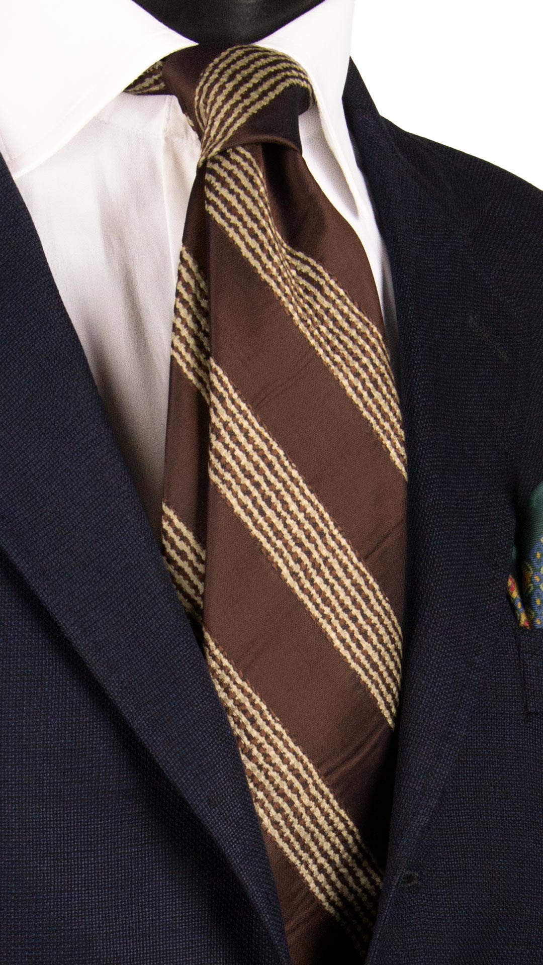 Cravatta Regimental di Seta Marrone Beige 7099 Made in Italy Graffeo Cravatte