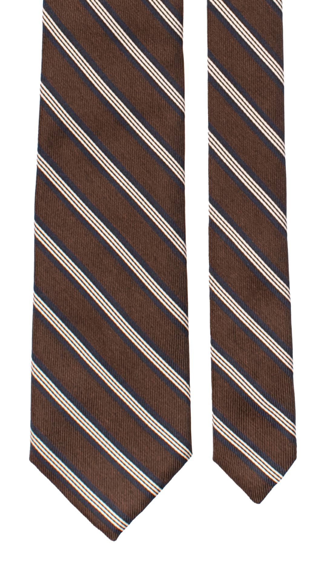 Cravatta Regimental di Seta Marrone Bruciato a Righe Blu Bianche 7403 Made in Italy Graffeo Cravatte Pala