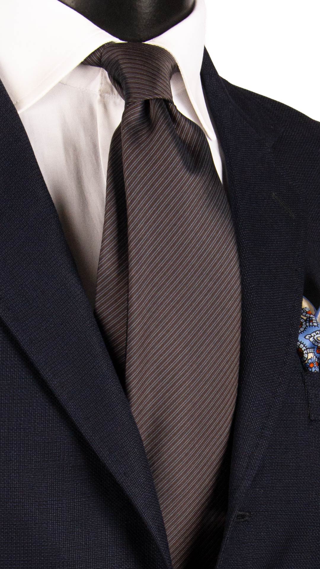 Cravatta Regimental di Seta Marrone Bruciato con Righe Blu Celesti 7349 Graffeo Cravatte Made in Italy