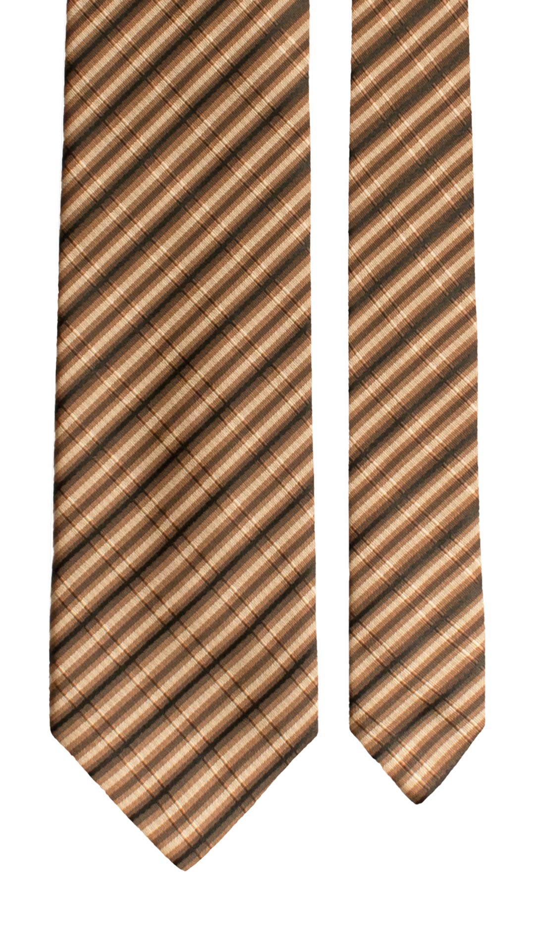 Cravatta Regimental di Seta Marrone con Righe Beige Effetto Goffrato 1679 Graffeo Cravatte Made in Italy Pala