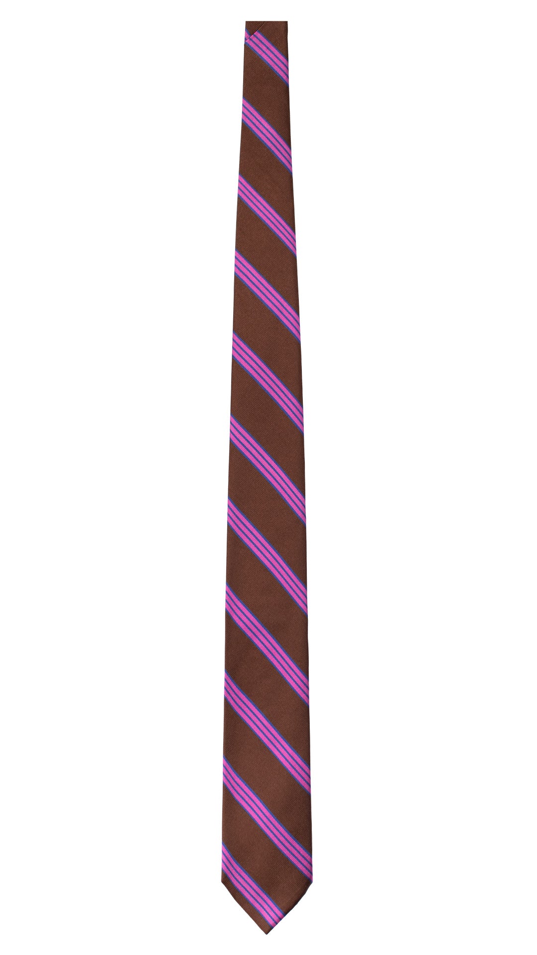 Cravatta Regimental di Seta Marrone con Righe Fucsia Bluette 7436 Made in Italy Graffeo Cravatte Intera